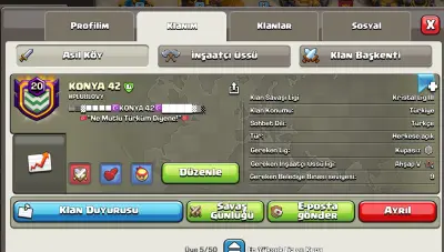 Konya 42 isimli 20 Lvl klanim satılık